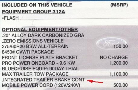 Ford F-150 Lightning Trailer brake control trailer brake controller screenshot