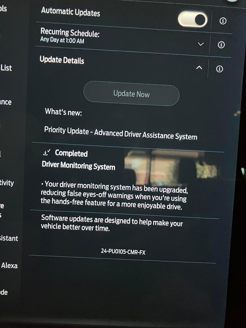 Ford F-150 Lightning Priority Update: 24-PU0105-CMR-FX. Driver Monitoring System Update 8-28-24