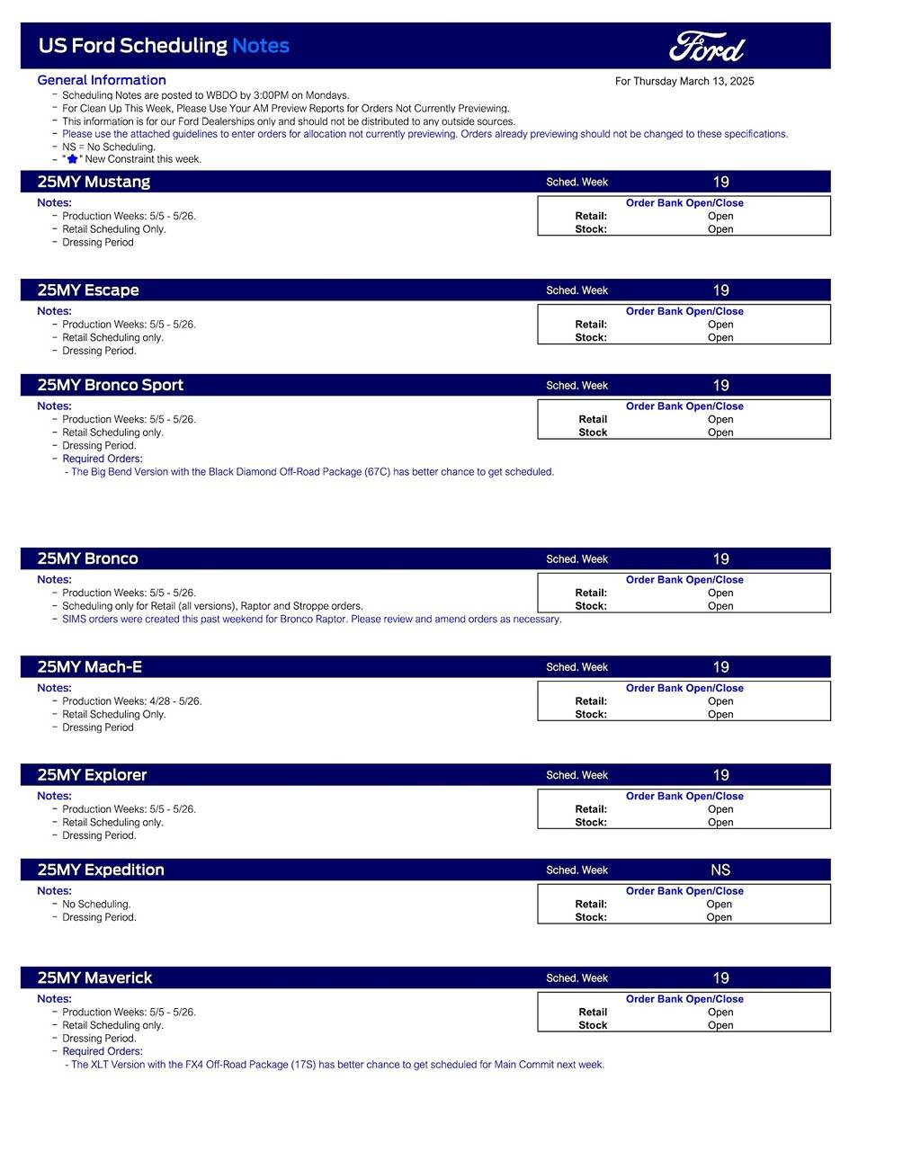 Ford F-150 Lightning 2025 F-150 Lightning Scheduling This Week (3/13/25) for Production Weeks 4/21 - 5/4 US Ford Scheduling Notes - 3.10.25-1