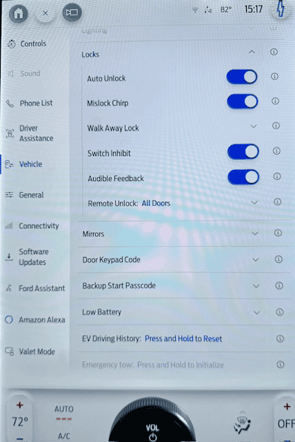 Ford F-150 Lightning Walk away lock after update WAL_Menu