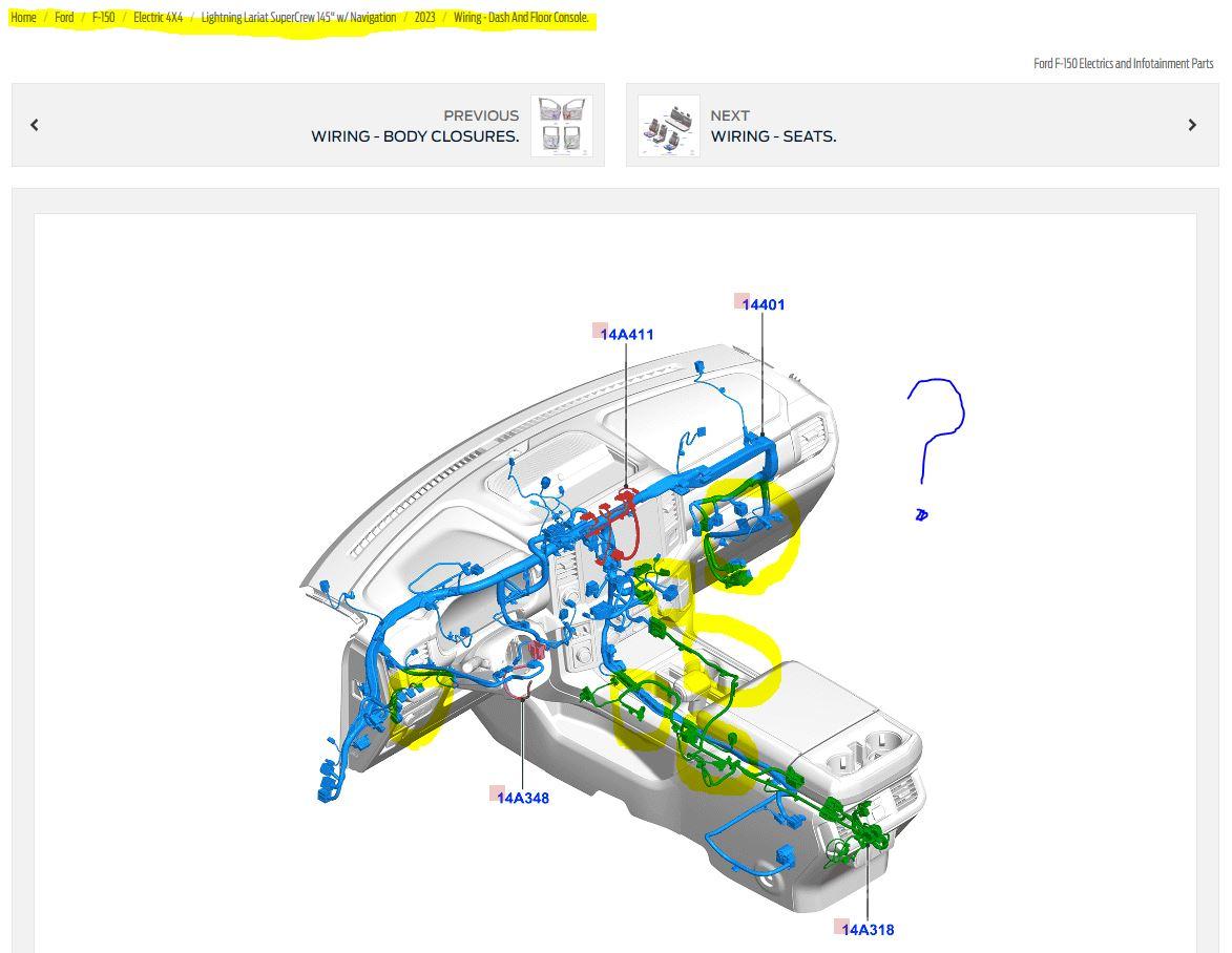 Ford F-150 Lightning Cup holder light installation/media bin light/glove box light Wire Locations.JPG