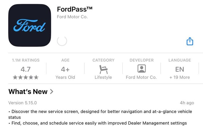 FordPass 5.15.0 iOS App - new service screen